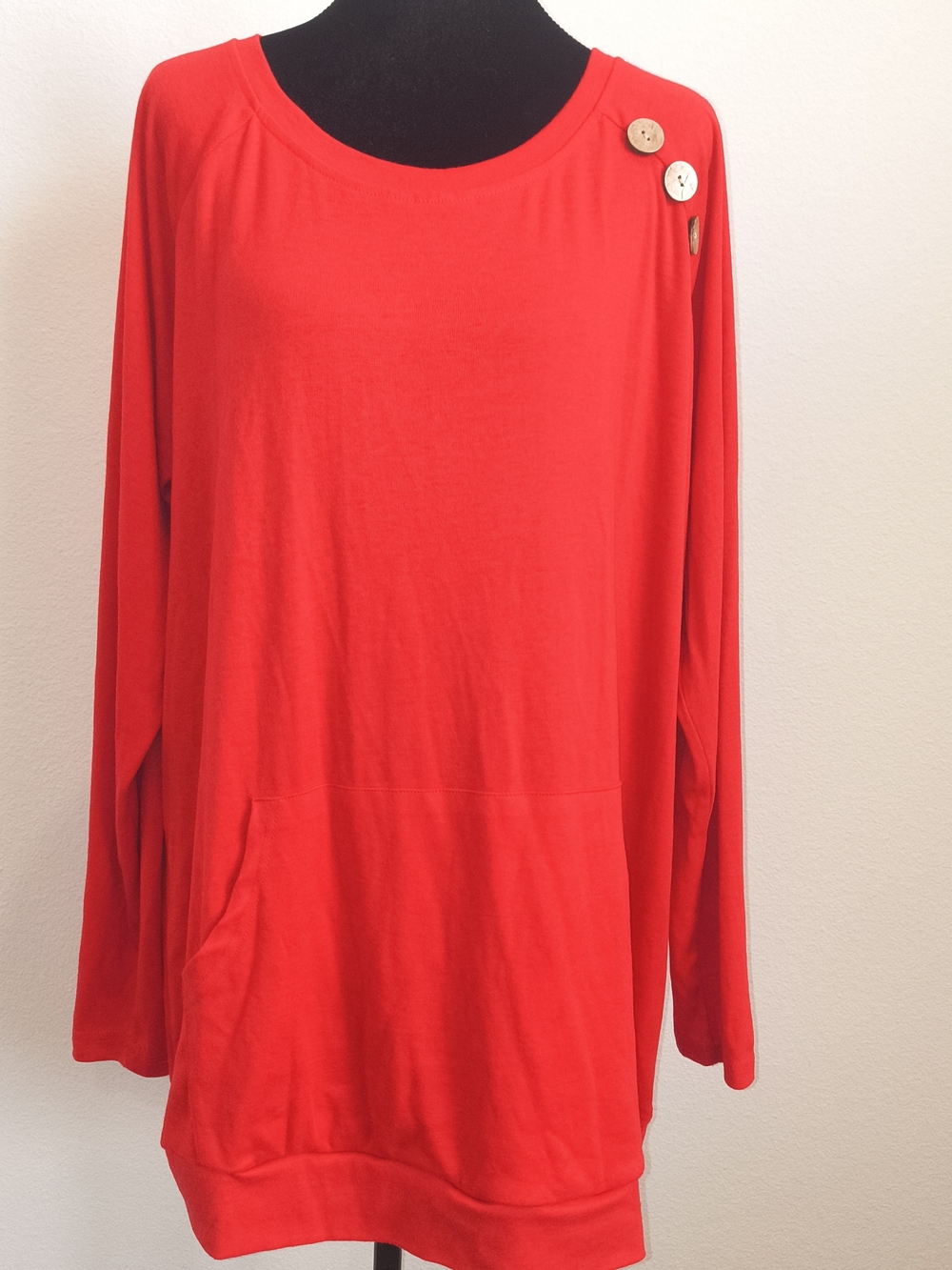 Bright Red Long-Sleeve Pullover with Shoulder Buttons 3X